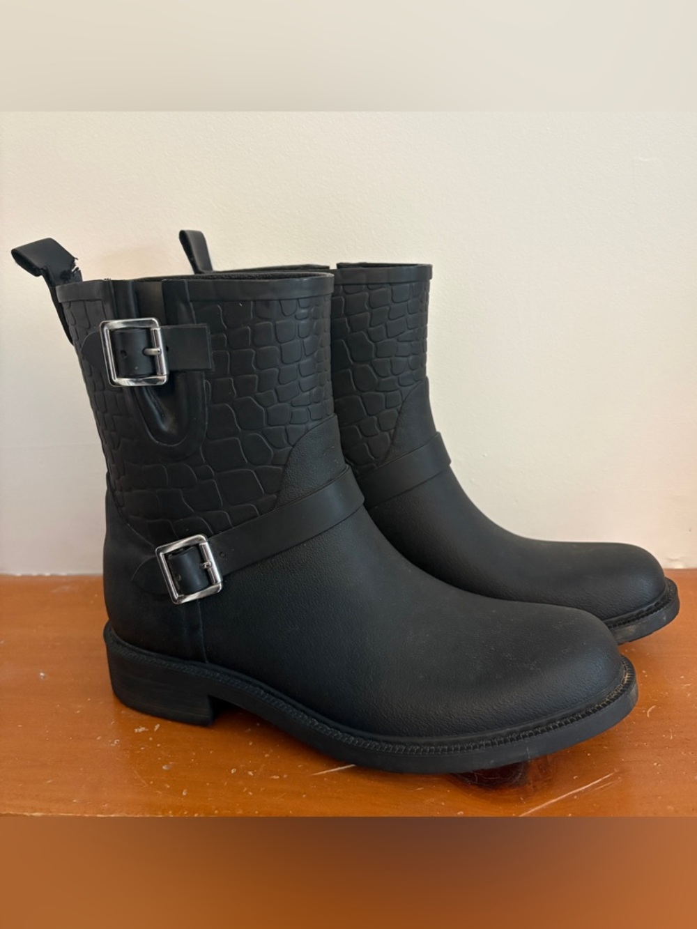 Sam Edelman Keigan Black Rubber Rain Boots Booties Women's US Size 8M Black